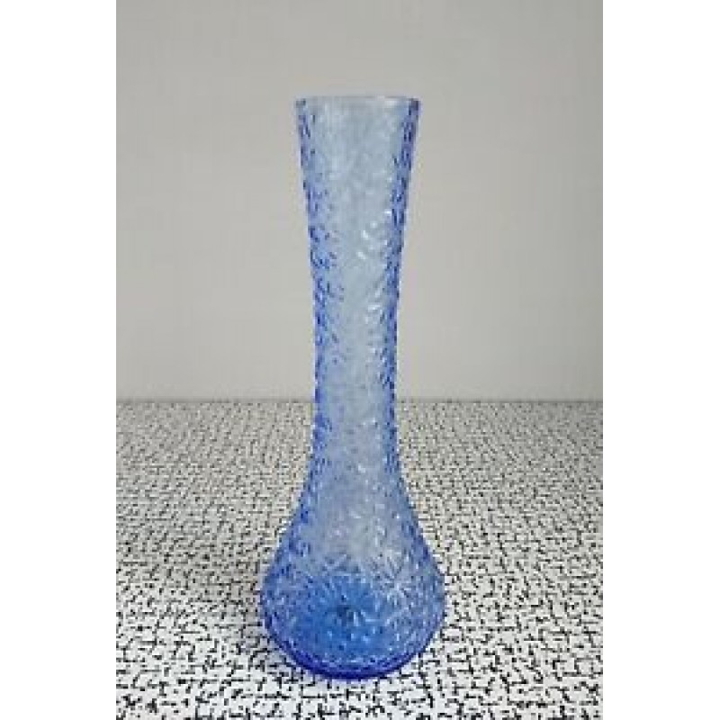 60s 70s Retro Vintage Kitsch Blue Daisy Textured Glass Art Vase Mid Century