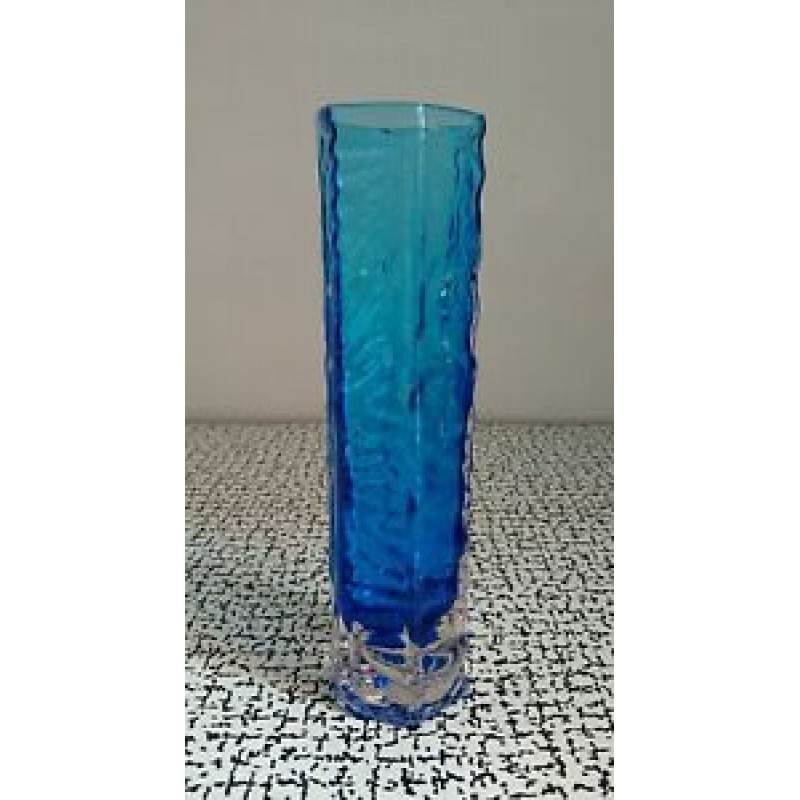 60s 70s Retro Vintage Kitsch Textured Turquoise Blue Glass Art Vase Mid Century