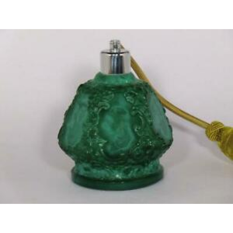 Art Deco Perfume Bottle Green Bohemian Czech Malachite Glass 1930s 30s Atomizer