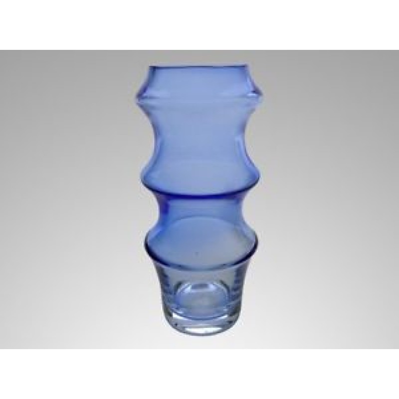 Blue Glass Vase | British Dartington Sky Blue Vase | Vintage Hooped Bamboo 1960s