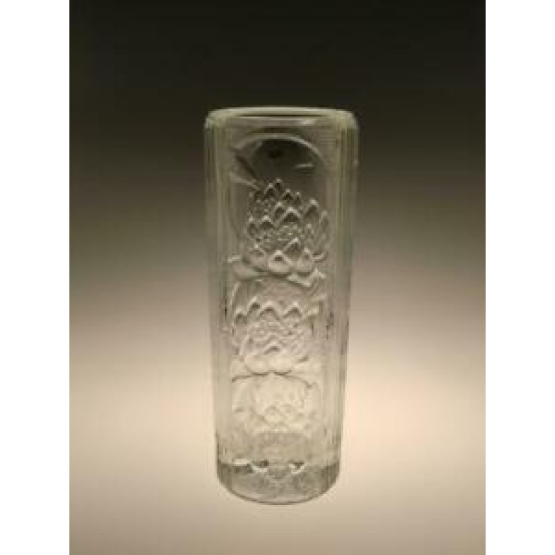 Bohemian Czech Sklo Union Hermanova Hut Art Glass Hand Pressed Vase with Flowers