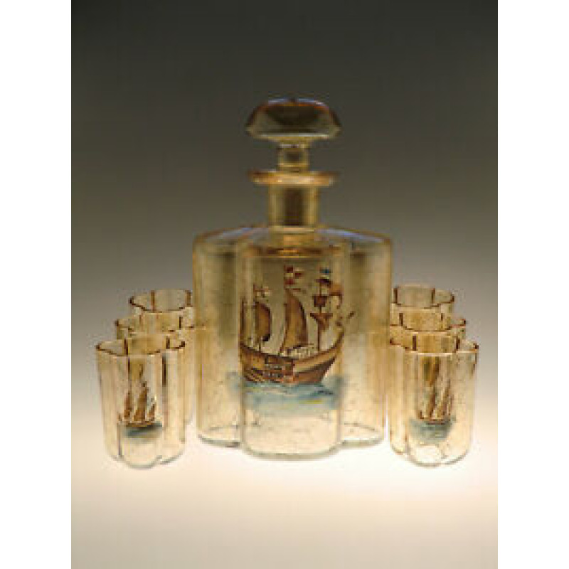 Czech Bohemian Karel Palda Art Deco Glass Liquer Set