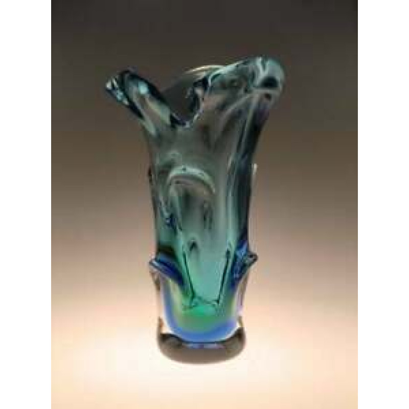 Mid Century Heavy Art Glass Vase Blue Green Sommerso Beranek Skrdlovice Czech