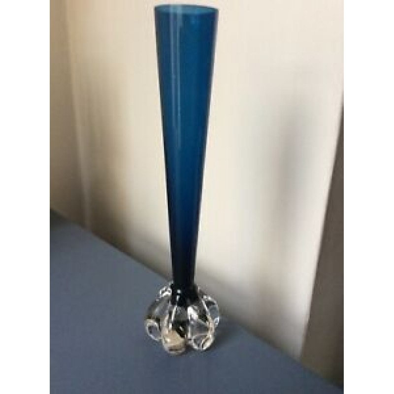 Vintage 60s Swedish Blue Glass Aseda Bud Vase designed by Bo Borgstrom.