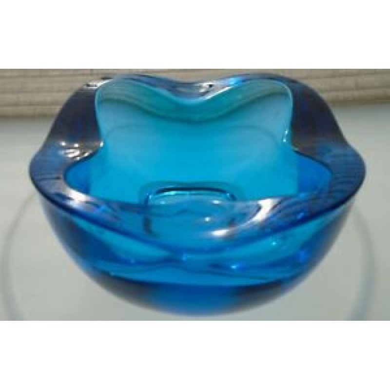 Vintage 60s/70s Sklo Union Blue Glass Bowl by Rudolf Jurnikl.