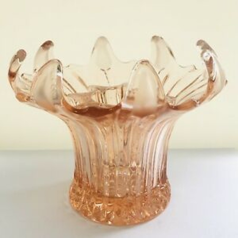 Vintage Art Deco Pale Pink Glass Vase & Flower Frog 1920s 1930s Centrepiece
