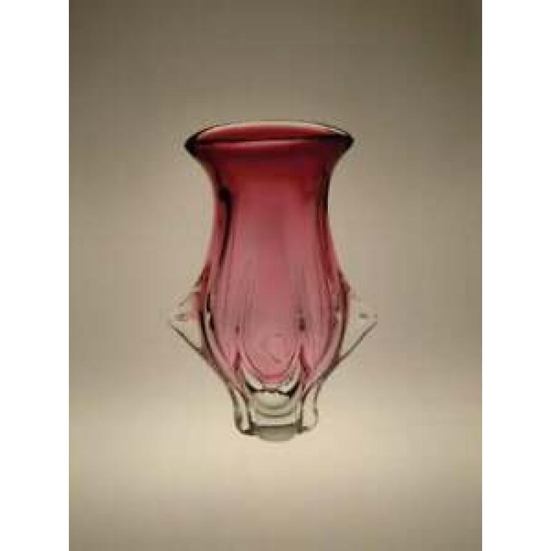 Vintage Cranberry Pink Glass Vase Cased Bohemian Czech 1970s Interior Design