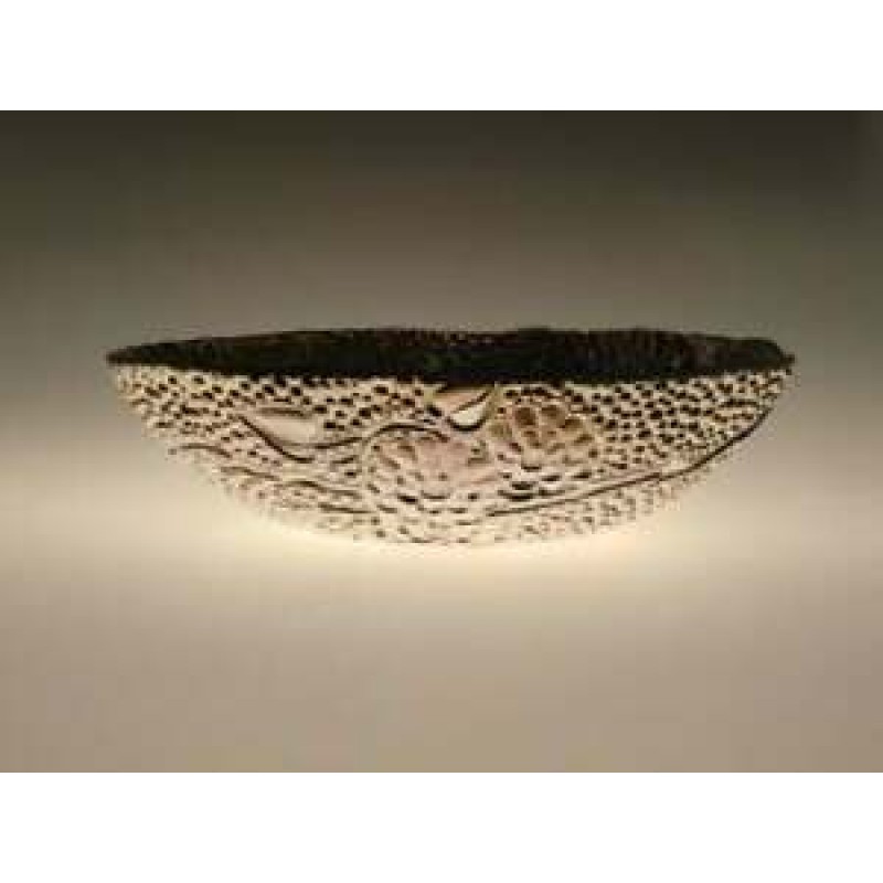 Vintage Czech Bohemian Art Glass Bowl with floral motif Iridescent 1960s
