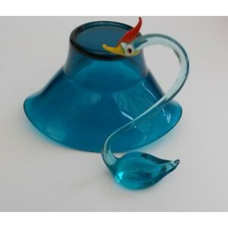 Vintage Retro 1960's Hand Made Art Glass Swan and Blue Glass Bowl.