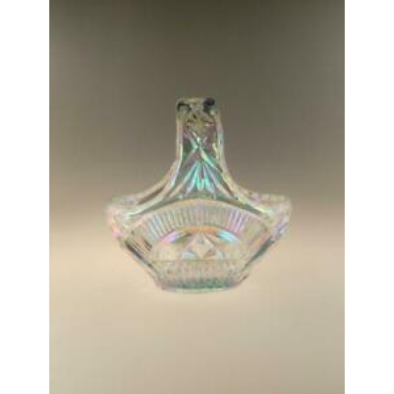 Vintage Retro Iridescent Glass Basket Czech Bohemian 1960s Interior Design MCM