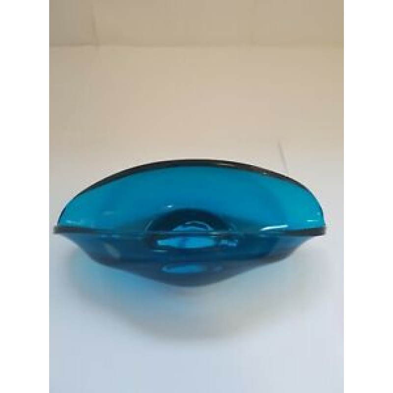 Vintage SOWERBY Blue Glass Bowl / Ashtray Freeform Hand Blown Retro 1950s/1960s