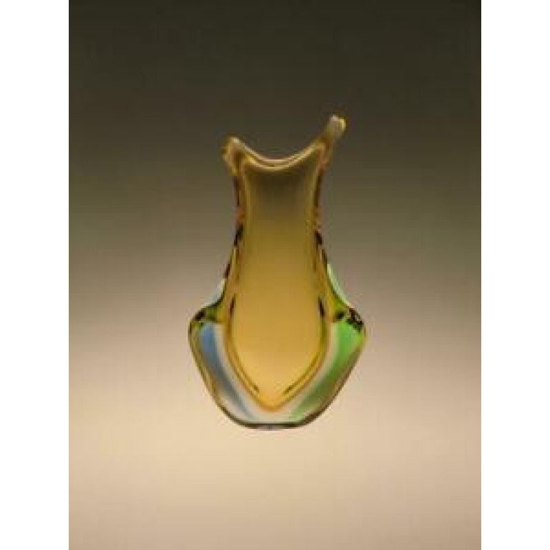 Vintage Sculptural Art Glass Vase Amber Blue Green Zemek Moser Czech Bohemian