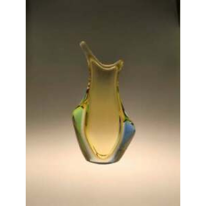 Vintage Sommerso Art Glass Vase Zemek Moser Brown Amber Blue Green 1960s Decor