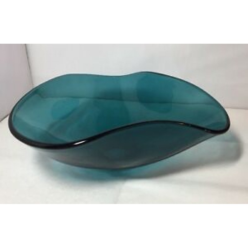 Vintage Stylish Retro Green Blue 50's 60's Hand Blown Glass Bowl Viking?
